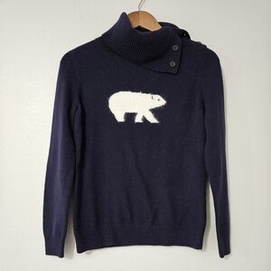 Navy Polar Bear Knit Turtleneck Sweater